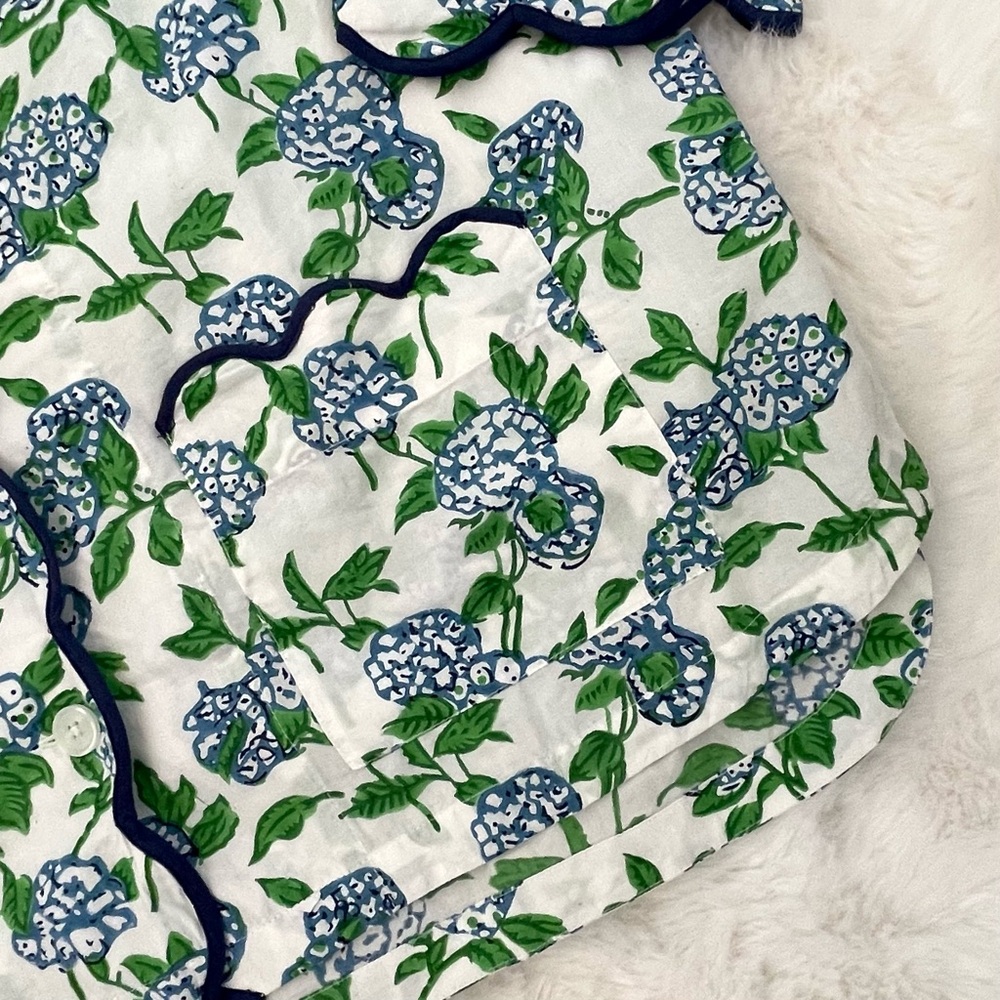 Heidi Carey Blue & White Hydrangea Cotton Poplin Scalloped Pajamas - Picture 16 of 16